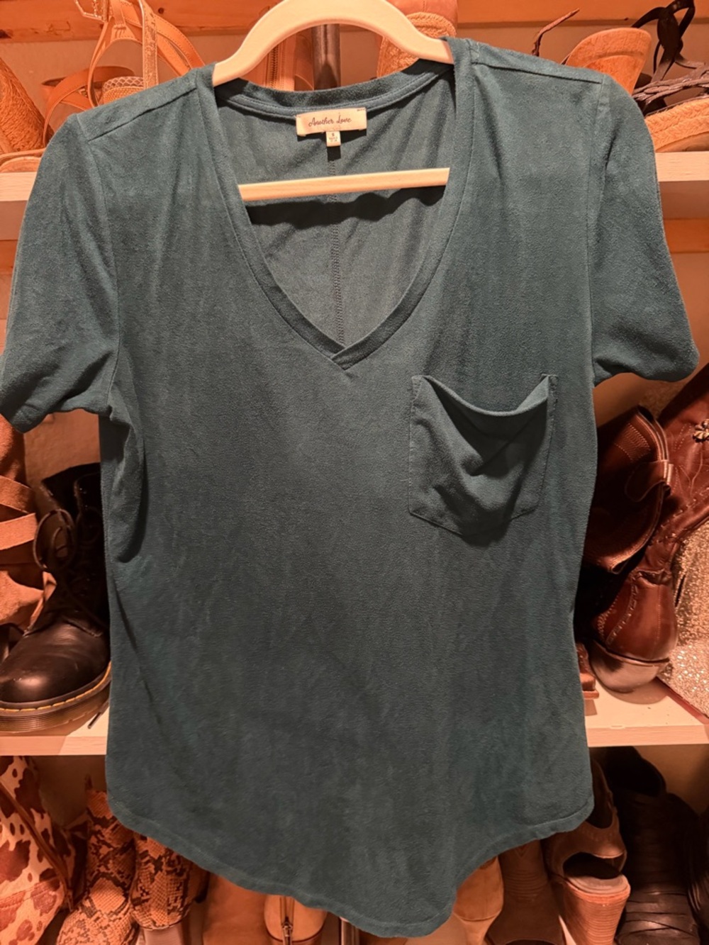 Another Love Teal V-Neck Pocket Tee
